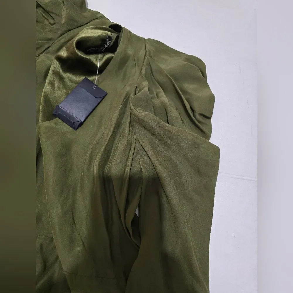 NWT Elizabeth And James 100% Silk Belted Dress In Green Size Small